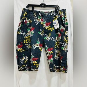 Parish Nation Hawaiian Beach Men's Cargo‎ Shorts Flowered Print Denim Size 38